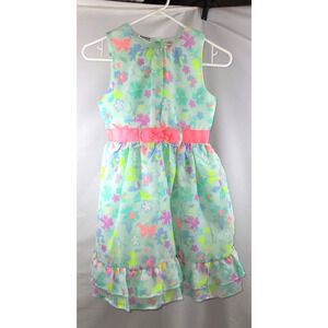 Blueberi Boulevard Girls Size 12 Green Floral Butterfly Bow Ruffle Party Dress